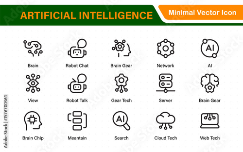 Ai tech and artificial intelligence icon set vector collection. AI Essentials line Icon collection, artificial intelligence icon set in line style, machine learning, smart robotic Free Vector