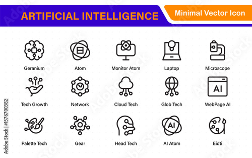 Ai tech and artificial intelligence icon set vector collection. AI Essentials line Icon collection, artificial intelligence icon set in line style, machine learning, smart robotic Free Vector