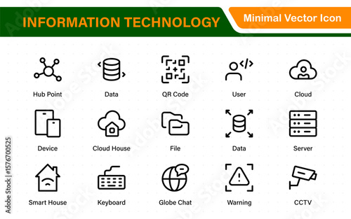 Information technology icons set. Set of It technology icons. Industry concept factory of the future. Technology progress. Big UI icon set in a flat design. Thin outline icons