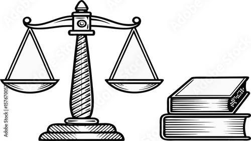 Vintage Legal Symbols – Scale, Law Book, Engraving Style