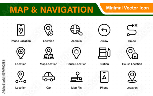 Map Navigation Line Icons vector. symbol of map location, Route, Marker, road trip, and icons.Location pin icons set—modern marker collection. Pinpoint. Map place marker. pointer GPS location symbol.