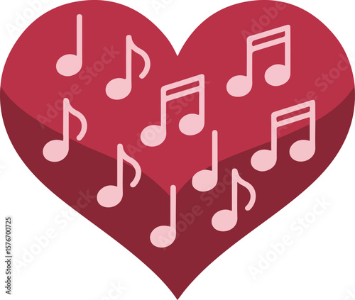 A vibrant vector illustration set of musical notes and heart symbols creates a seamless pattern, perfect for web design and art