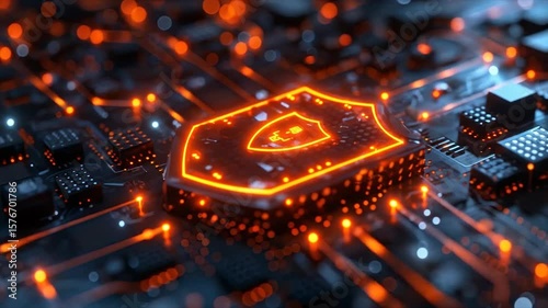 Cyber Security Shield Circuit Board.