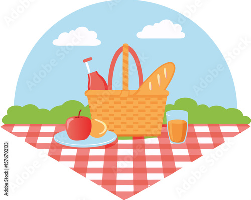 picnic basket with fruits and vegetables
