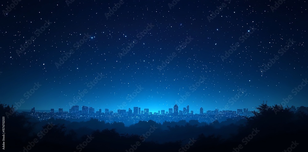 Fototapeta premium City Skyline Under Starry Night Sky