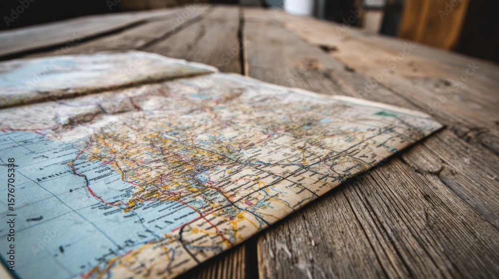Naklejka premium Old map on weathered wood