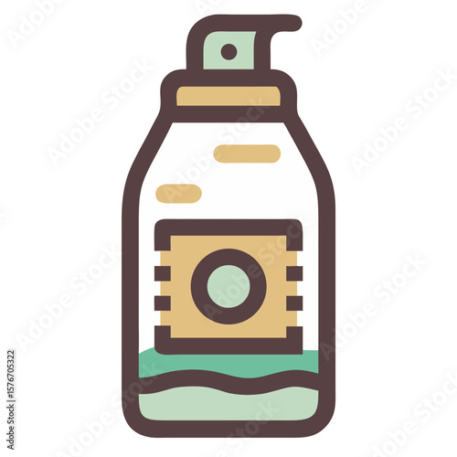 Olive oil bottle illustration of bottle with dispenser of olive oil, isolated on white background. Icon of olive oil bottle with dark green liquid, shows fresh, natural product.