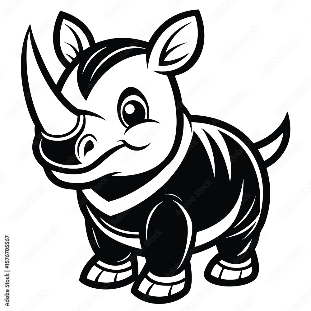 Fototapeta premium Cute black and white rhinoceros illustration