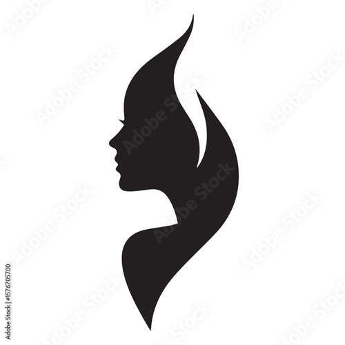 Elegant silhouette profile of a woman with flowing hair resembling flames or a phoenix