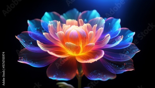 glowing flower blooms on a dark background captivating with vibrant colors and delicate details creating a surreal and magical atmosphere