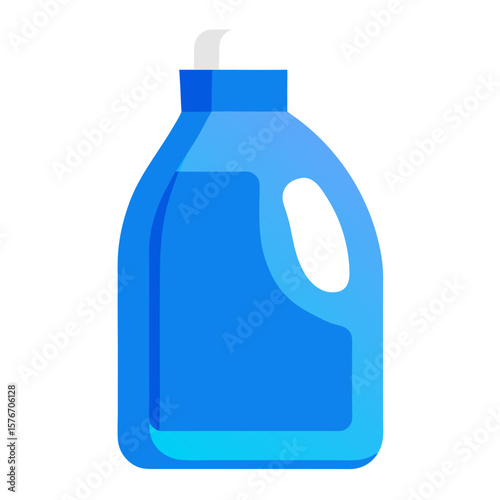 Blue plastic laundry detergent bottle vector icon on white background.
