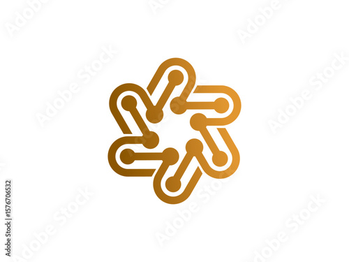 Abstract Golden Interconnected Network Logo Template Design