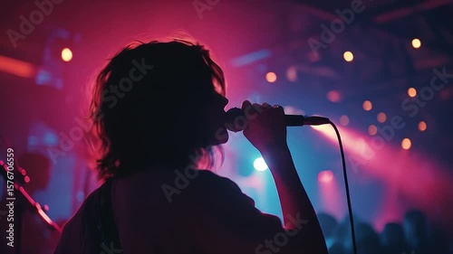 Female singer on stage with concert.