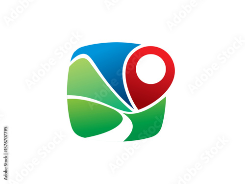 Mountain Landscape Point Locator Logo Template Design
