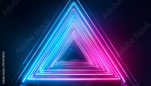 rotating triangle with neon blue and pink lights on dark background