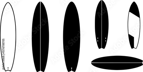 Surfboard icon silhouette, surfboard symbol
