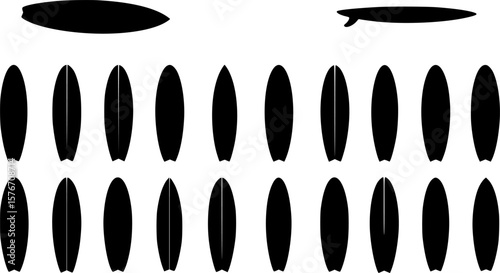 Surfboard icon silhouette, surfboard symbol