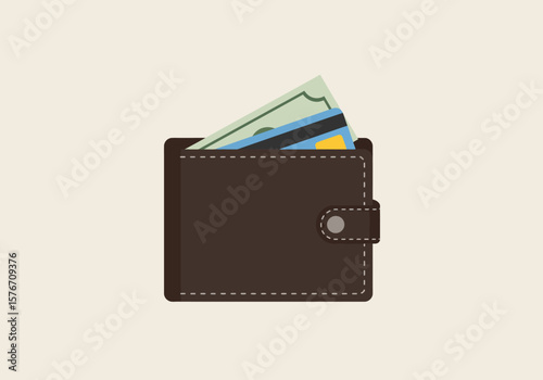 Financial Planning Simple Illustration of Wallet with Currency and Credit Card for Personal Finance