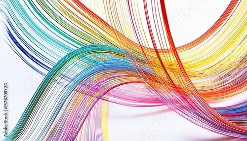 a blend of straight and curvy colorful lines intersecting on a white background