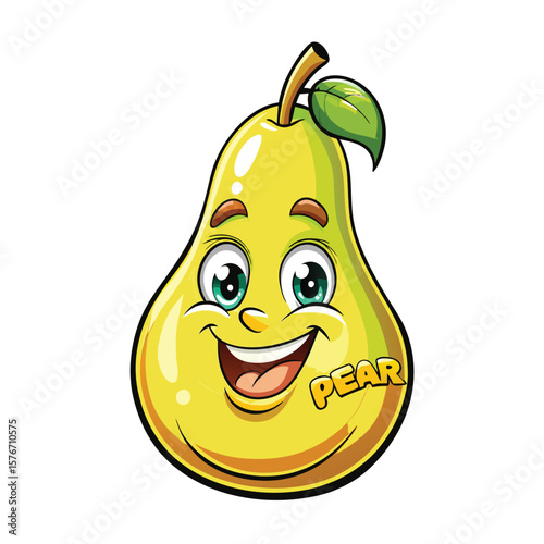 Cartoon pear with a happy expression