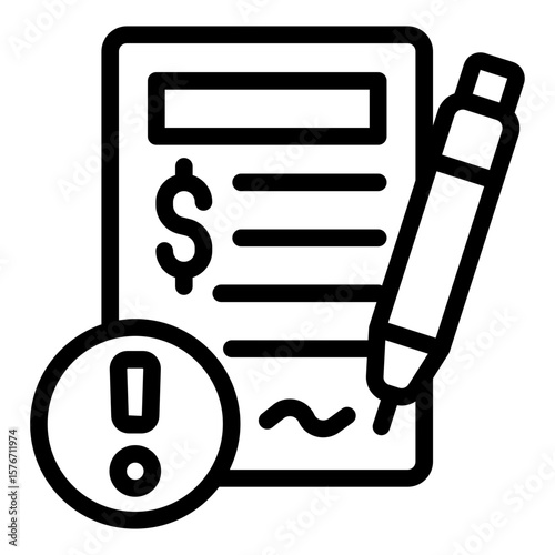 illegal agreement outline icon with warning about fraud case outline icon