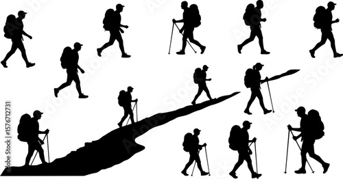 person hiking silhouette vector
