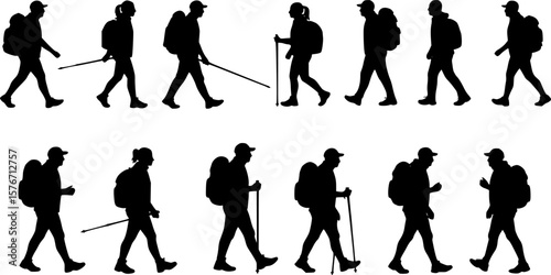 person hiking silhouette vector

