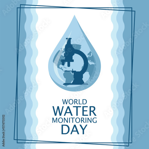World Water Monitoring Day Poster. Water quality monitoring with a microscope