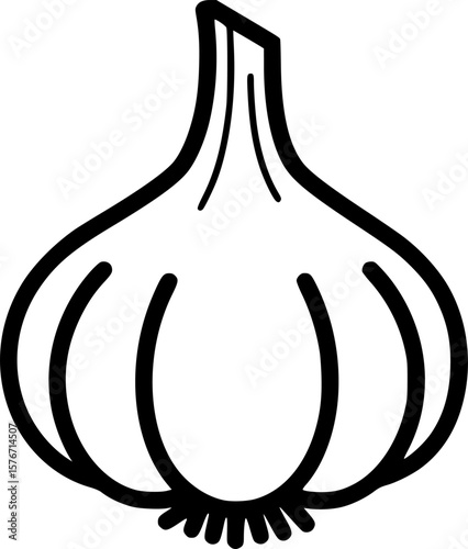 Bold black and white vector illustration of a garlic bulb, ready for cooking
