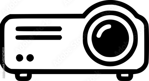 Minimalist Multimedia Projector Icon, Black and white outline icon of a multimedia projector, symbolizing modern presentation technology and video projection systems. 