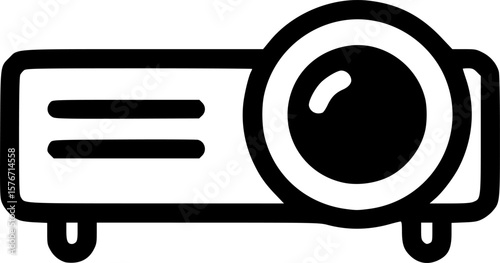 Minimalist Multimedia Projector Icon, Black and white outline icon of a multimedia projector, symbolizing modern presentation technology and video projection systems. 