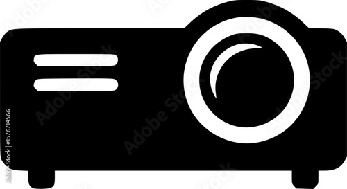 Minimalist Multimedia Projector Icon, Black and white outline icon of a multimedia projector, symbolizing modern presentation technology and video projection systems. 