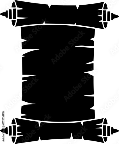 Old scroll papyrus in black silhouette great for historic document representation
