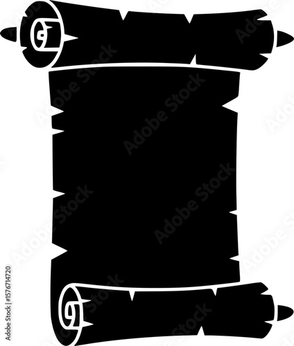 Old scroll papyrus in black silhouette great for historic document representation

