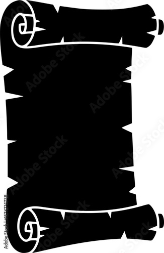Old scroll papyrus in black silhouette great for historic document representation
