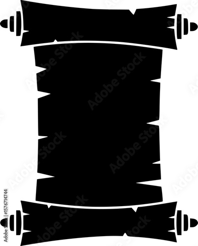 Old scroll papyrus in black silhouette great for historic document representation
