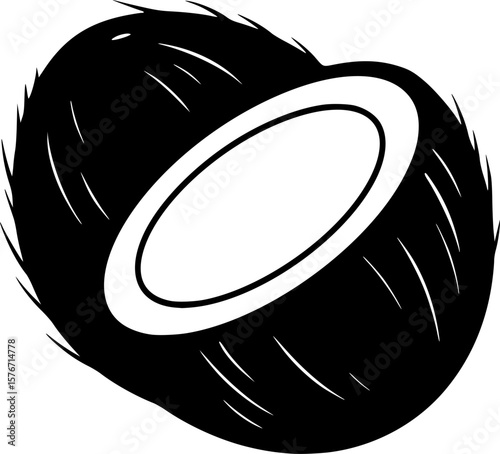 Black and White Coconut Half Silhouette Illustration in Simple Style
