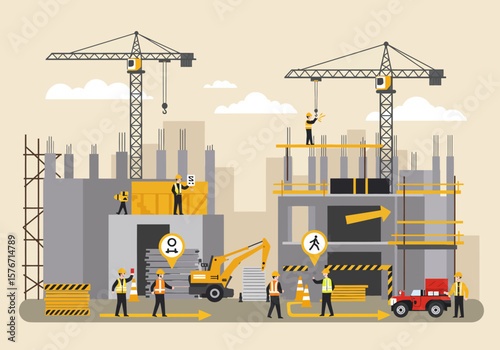 Building Progress Exploring a Dynamic Construction Site with Cranes and Workers in the City.