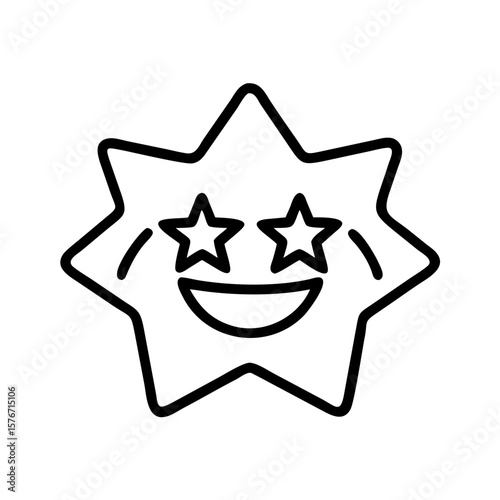 A simple, eye-catching outline illustration of a star-shaped emoji expressing pure joy and excitement.