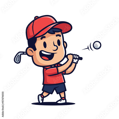 Cartoon Boy Playing Golf Vector Illustration