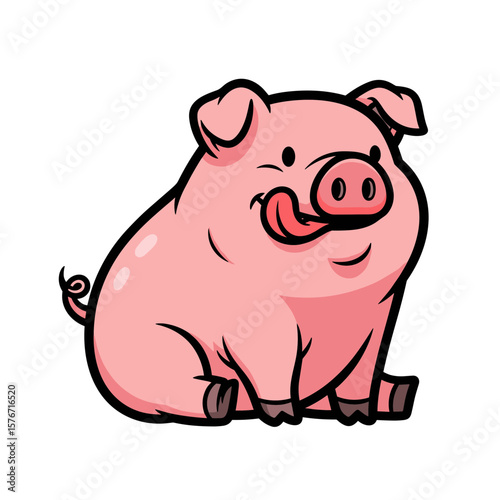 Hungry Cartoon Pig Licking Lips Vector Illustration