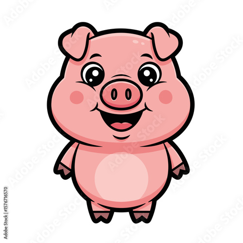 Happy Cartoon Pig Standing Vector Illustration