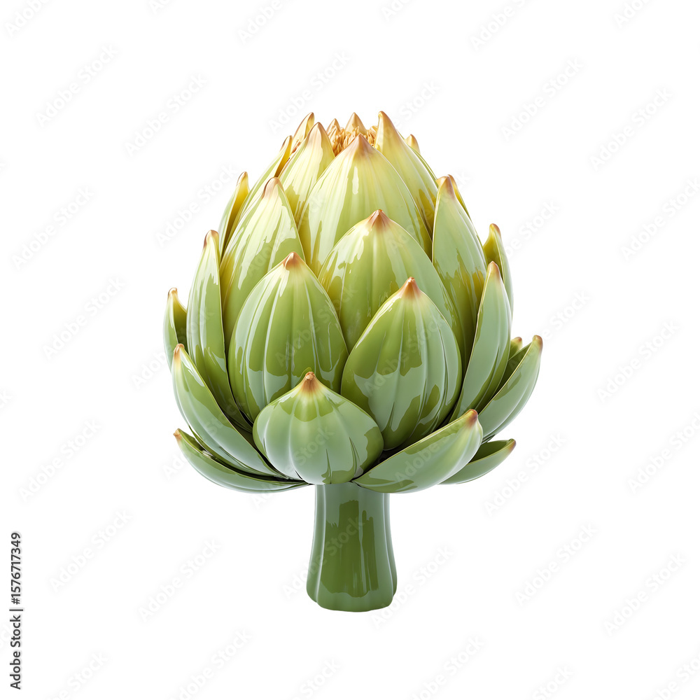 Fototapeta premium A stunning green glass artichoke sculpture showcasing intricate detailing, vibrant colors, and a modern artistic flair, perfect for home décor or as a centerpiece.