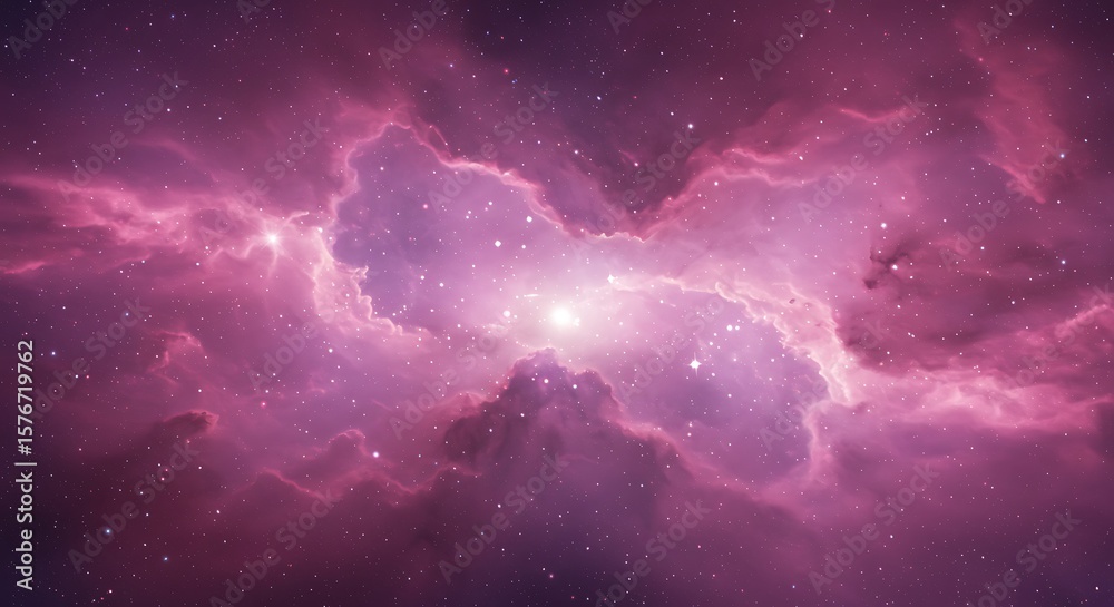 Fototapeta premium Stunning Pink Nebula in Outer Space with Stars and Clouds