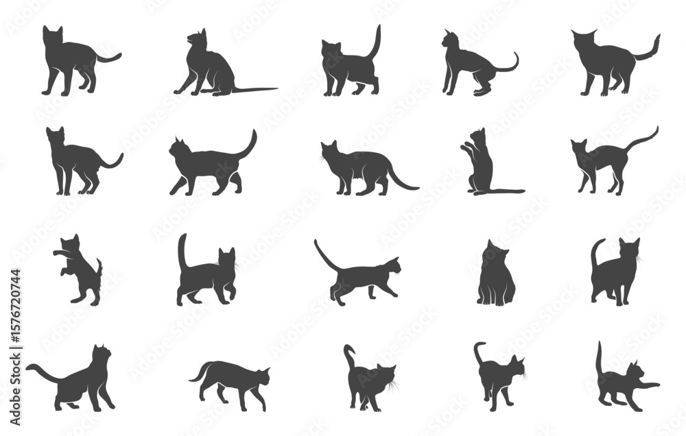 Obraz premium Cat svg, Cat silhouette, Cat walking svg, Cat walking silhouette, Black cat collection, Cat clipart, Cat vector drawing. 