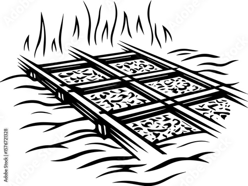 SVG illustrating marine life protection with ocean creatures and conservation themes. Stylized Illustration of Abandoned Railway Tracks in Overgrown Grass
