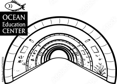 SVG illustrating marine life protection with ocean creatures and conservation themes. Ocean Education Center Logo Design with Underwater Theme Illustration