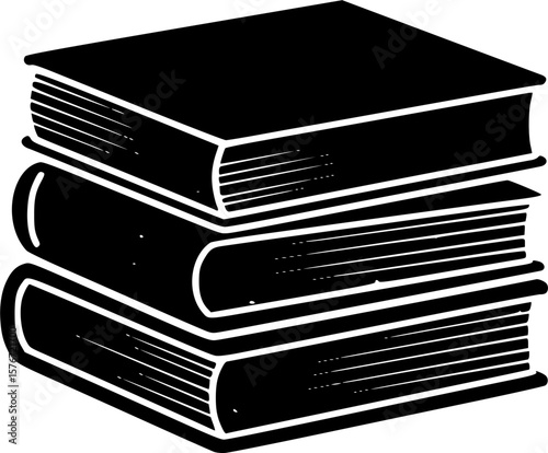 A simple, black and white icon of a stack of books.

