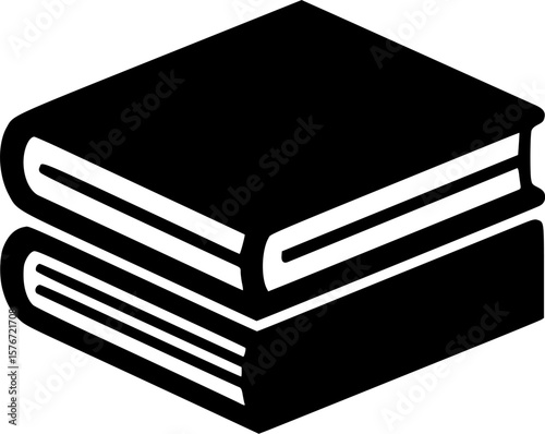 A simple, black and white icon of a stack of books.

