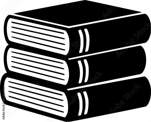 A simple, black and white icon of a stack of books.

